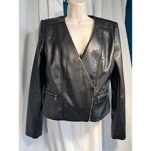 White House Black Market Faux Leather Jacket Black Size 10 570378602
